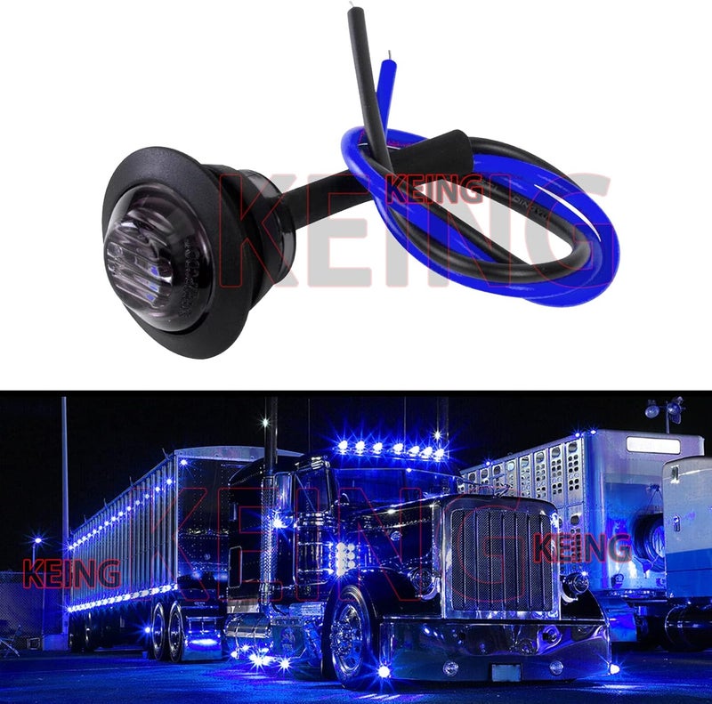 KEING 10 Pack Sealed Waterproof Mini Round 3/4 Inch Blue LED Marker Lights Signal Light 12V for Trailer Truck Bus Pickup Van ATV RV Lorry Caravan, 5 Years Warranty (Smoked Lens) - Image 3